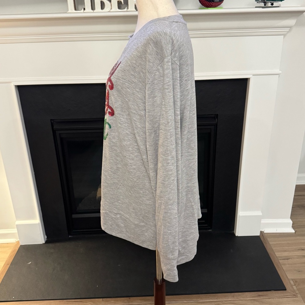 Holiday Time “Merry Merry Bright” Gray Holiday Tunic Top | Size XXL / 2X (20) - Picture 4 of 10